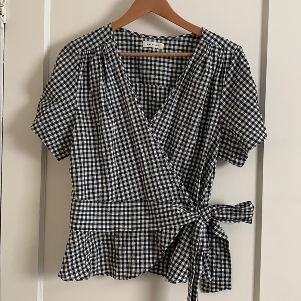 Max Studio Gingham Wrap Top
